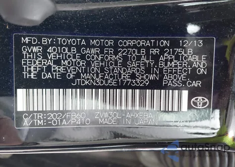 2014 Toyota Prius Three from USA, damaged, VIN JTDKN3DU5E1773329